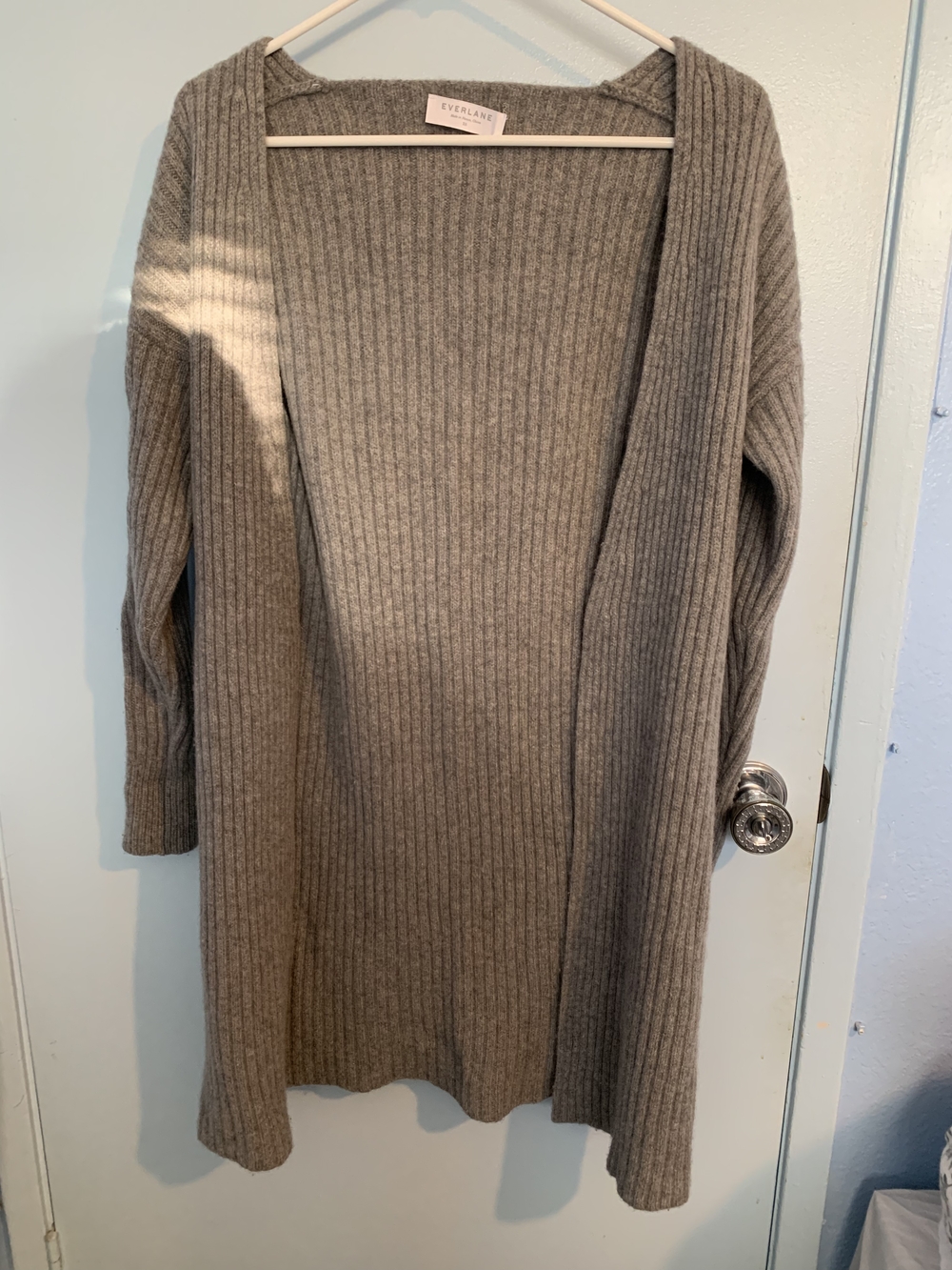 Everlane Gray Ribbed Wool Cashmere Open Front Cardigan